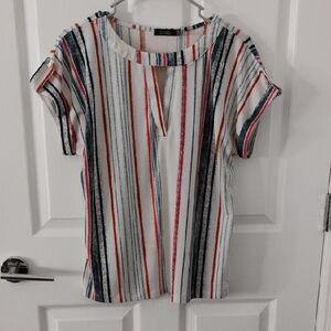 Striped Multicolor Blouse with Keyhole Detail